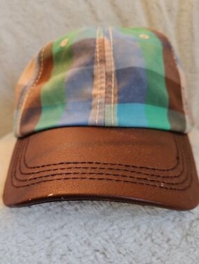 Source Unknown Plaid Cap with Brown Leather-look Brim